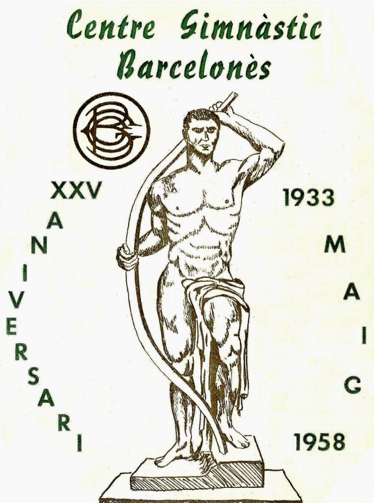 Rètol del 25è Aniversari del CGB celebrat l'any 1958 i sota la direcció del President del Centre en Víctor Herrando Aroza on es van programa tota mena de exhibicions culturals i esportives de les seccions del Barcelonès.