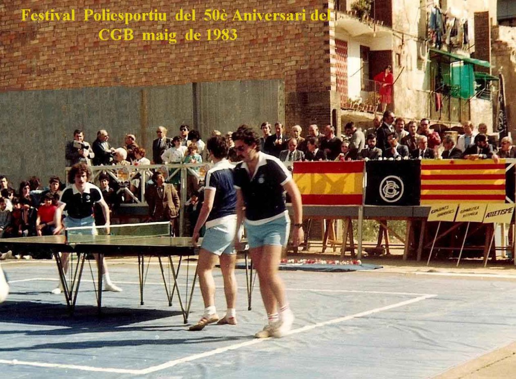 Participació de la Secció de Tennis taula al Festival Poliesportiu del CGB, en ocasió del seu 50è Aniversari, en presència del Delegat Nacional d'Esports de l'època: en Romà Cuyàs.
