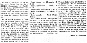 Article publicat pel Mundo deportivo sobre els Campionats de Lluita Greco romana al Saló Iris de Barcelona. 5 de febrer de 1960.