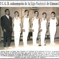 Equip de gimnàstica esportiva del CGB - Sub-Campió de la Lliga de Gimnàstica per Clubs al 1966, celebrat al Gimnàs Municipal de Montjuïc a Barcelona.