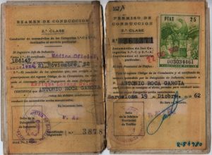 permiso de conducir, 2ª clase, 1962 , sello oficial, timbre oficial de trafico,